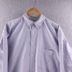 VTG Eddie Bauer Mens Long Sleeve Button Down Shirt Blue White Stripe Tall Large‎
